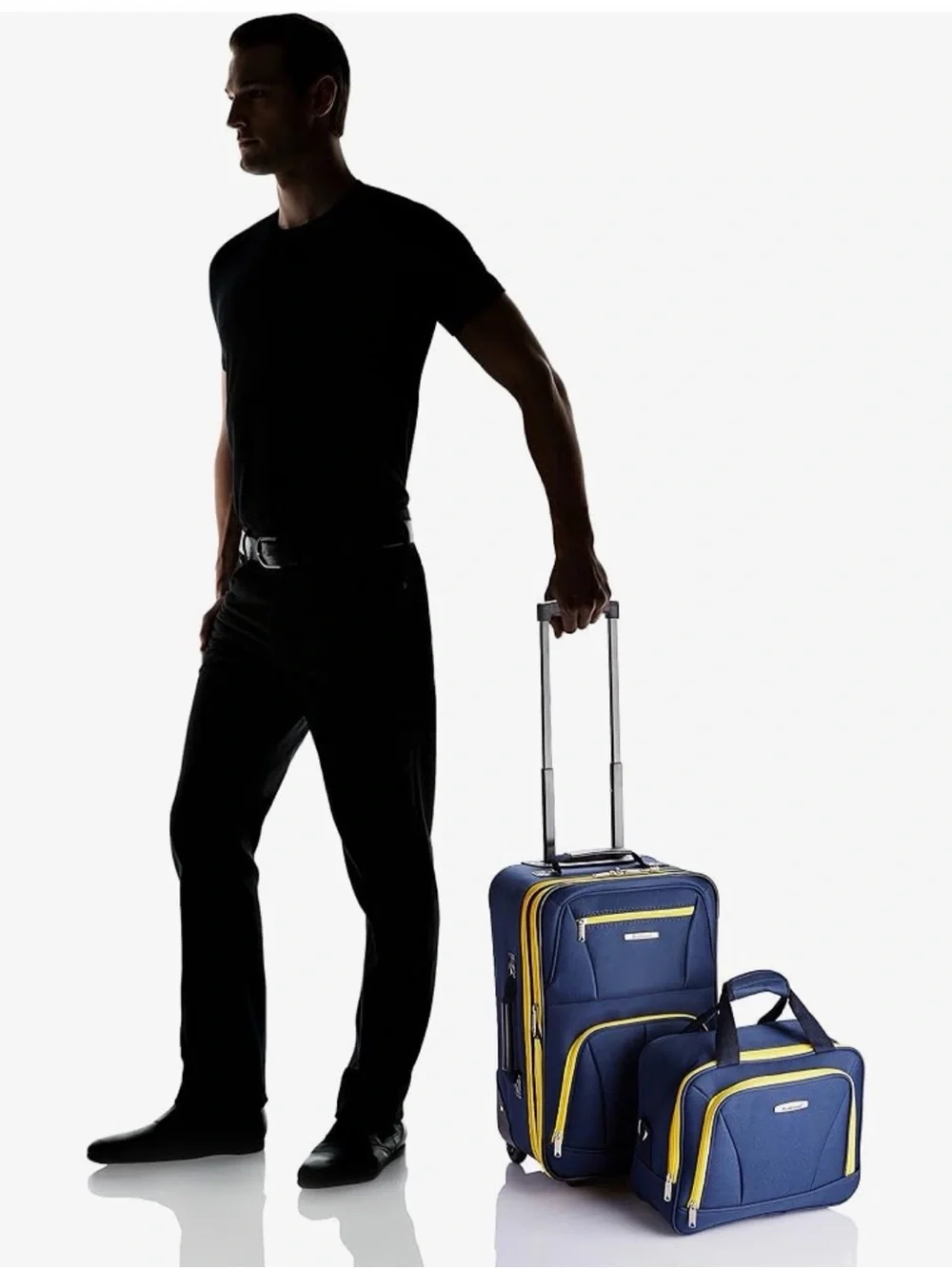 Navy and Yellow Carry-On Spinner Luggage Set - Picture 3 of 3